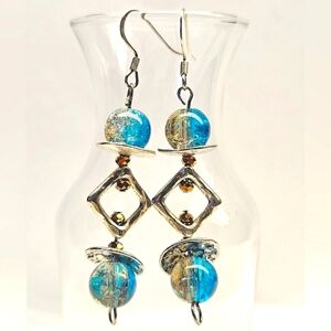 Blue and Brown Beaded Earrings